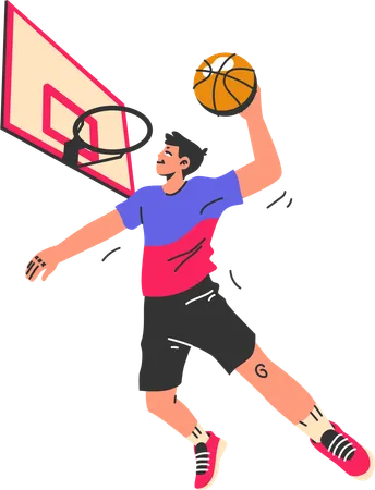 Joueur de basket-ball masculin faisant un but de basket-ball  Illustration