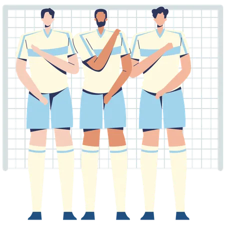 Les joueurs de football bloquent le mur défensif pour protéger le but  Illustration