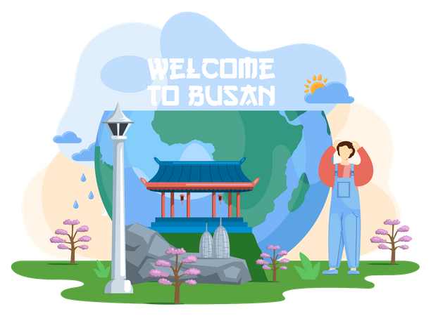 Journey to asian country in South Korea  Illustration