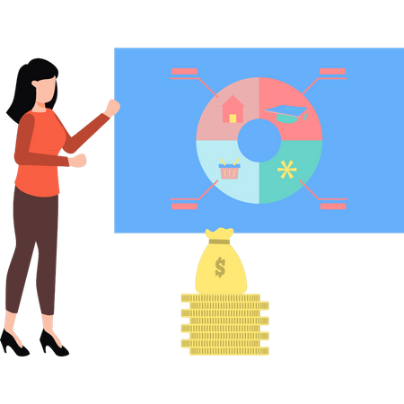 Jovem olhando para o gráfico da economia  Ilustração