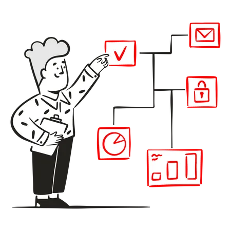 Jovem verificando dados  Ilustração