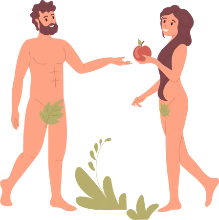 Heureux Adam et Ève avec des pommes interdites  Illustration