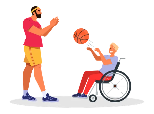 Jugador de baloncesto jugando con discapacitados  Ilustración