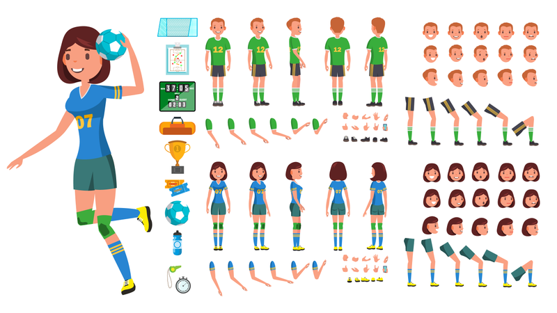 Jugador de balonmano masculino, vector femenino  Ilustración