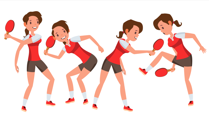 Vector femenino del jugador de tenis de mesa con gesto diferente  Ilustración