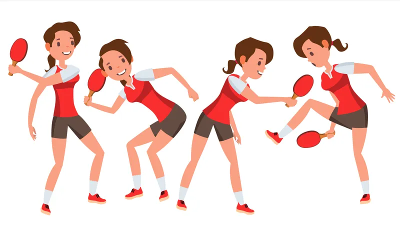 Vector femenino del jugador de tenis de mesa con gesto diferente  Ilustración