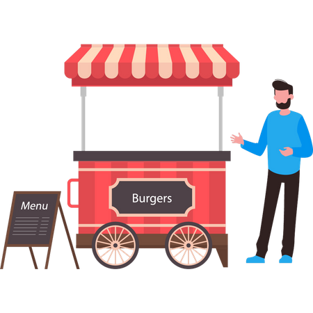 Junge besitzt einen Burgerstand  Illustration