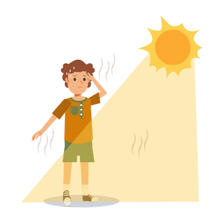 Junge schwitzt unter brennender Sonne  Illustration