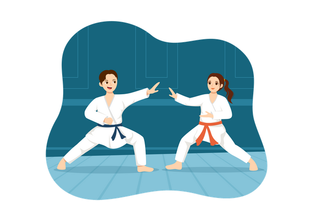 Karate athletes fighting  イラスト