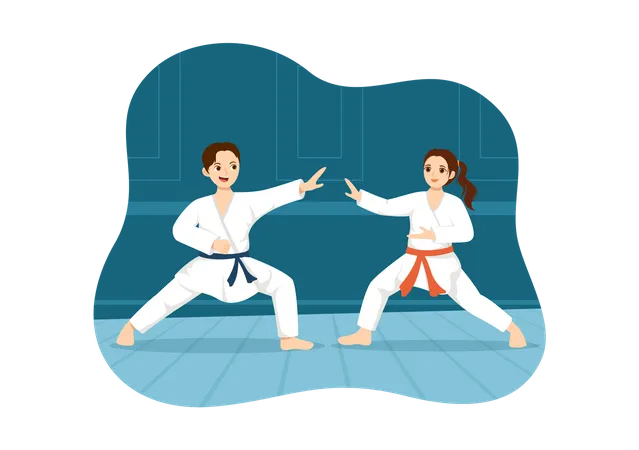 Karate athletes fighting  イラスト