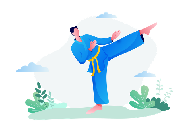 Karate Man on Train  Illustration