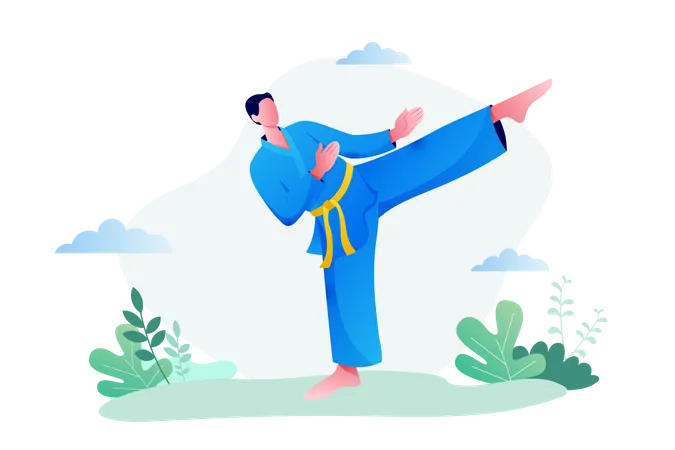 Karate Man on Train  Illustration