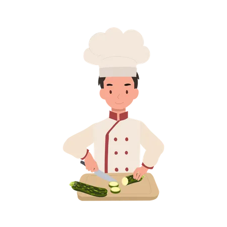 Kid chef chopping cucumber  Illustration