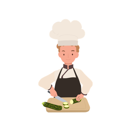 Kid Chef Chopping Cucumber  Illustration