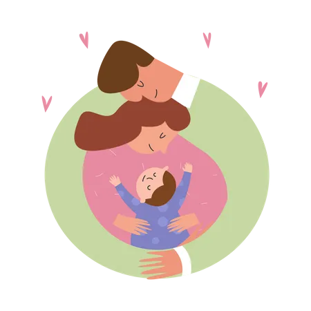 Kid hugging parents  Illustration