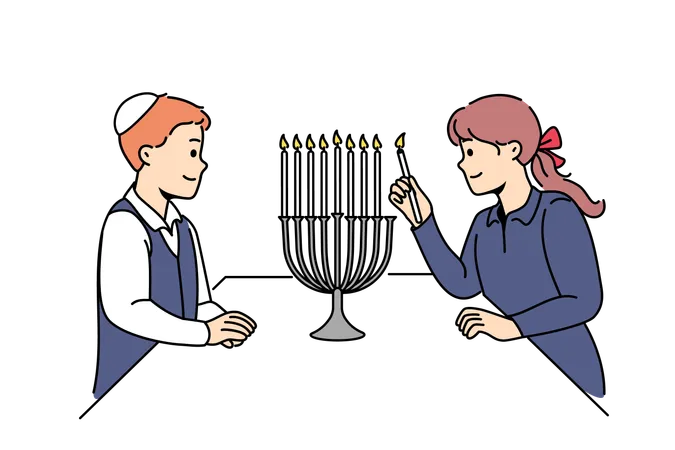 Kids are lighting up candles in church  Illustration