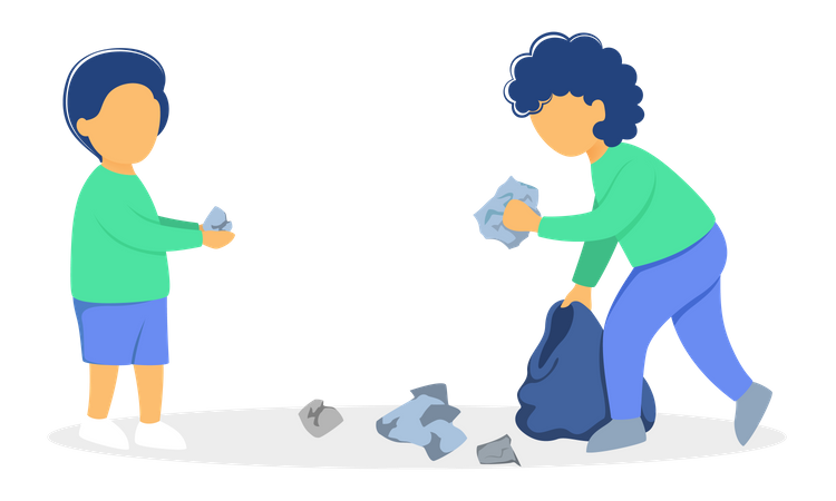 Kids doing volunteer work by cleaning garbage  Illustration