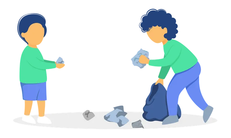 Kids doing volunteer work by cleaning garbage  Illustration