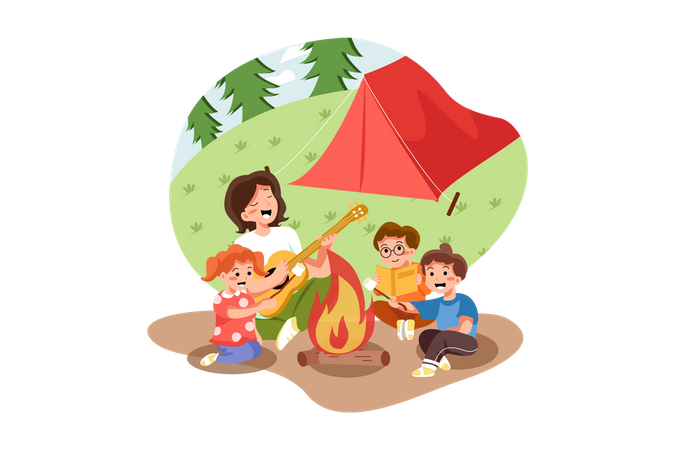 Kids enjoying picnic  Illustration