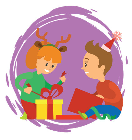 Kids opening christmas gifts  Illustration