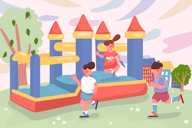 Kids playing at children playground  イラスト