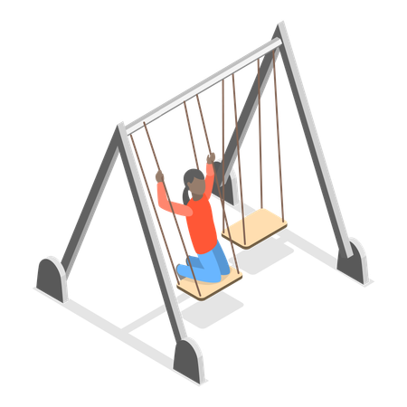 Kids playing on swing in playground  イラスト