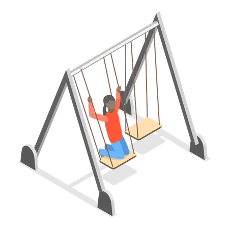 Kids playing on swing in playground  イラスト