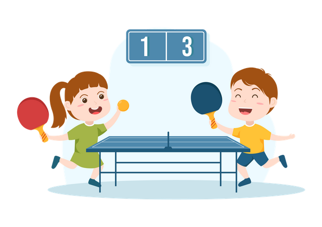 Kids Playing Table Tennis  일러스트레이션