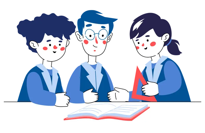 Kids studying together  Illustration