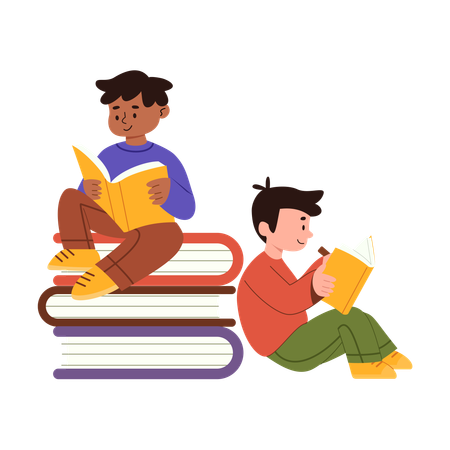 Kids Studying Together  Illustration