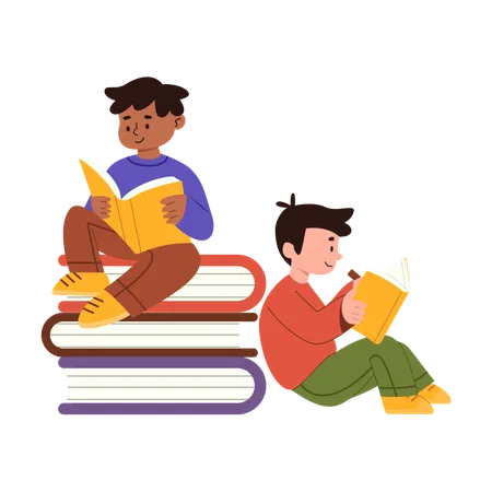 Kids Studying Together  Illustration