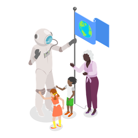 Kids visiting planetarium  Illustration