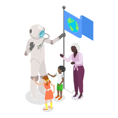 Kids visiting planetarium  Illustration