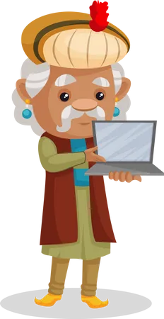 King Akbar showing laptop  Illustration