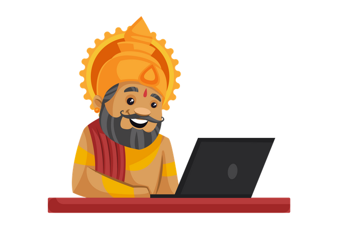 King Dasharatha working on laptop  Illustration