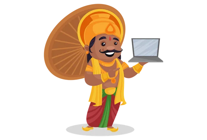 King Mahabali is showing a laptop  Illustration