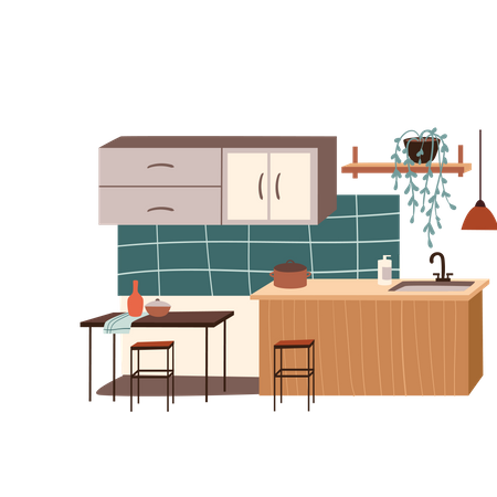 Kitchen with washing basin  イラスト