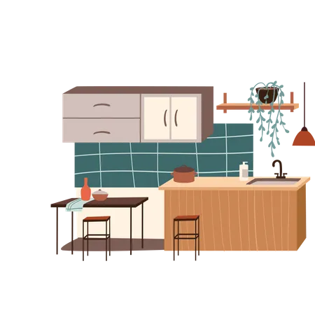 Kitchen with washing basin  イラスト