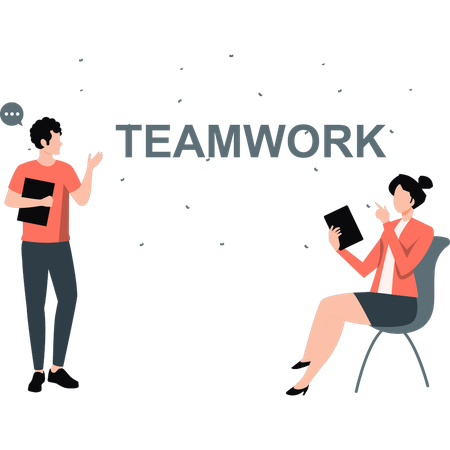 Junge Jungen und Mädchen sprechen über Teamarbeit im Unternehmen  Illustration