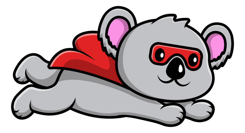 Koala superhéroe volando  Ilustración