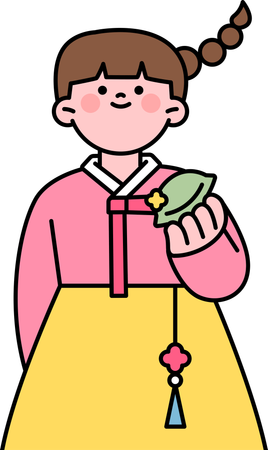 Korean Girl Eating Chuseok  Illustration