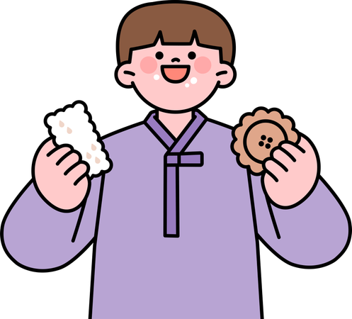 Korean Man Eating Cookie  Illustration