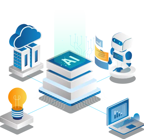 Künstliche Intelligenz mit Robotern  Illustration