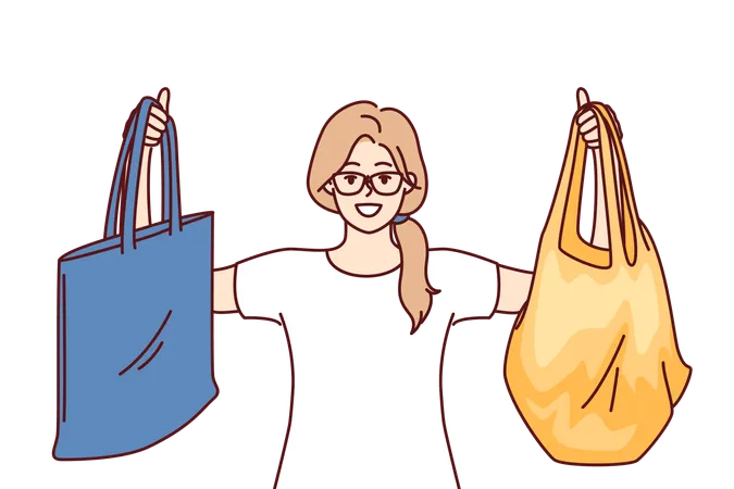 La femme choisit le sac à provisions  Illustration