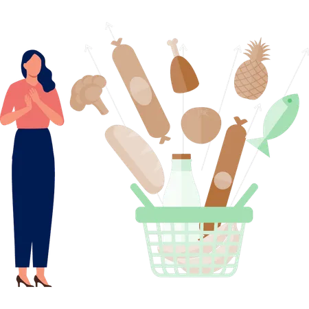 La fille est heureuse de faire les courses  Illustration