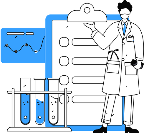 Lab researcher prepares analysis report on lab experiments  Illustration