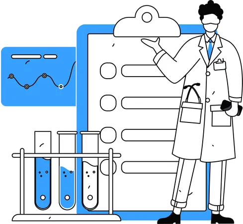 Lab researcher prepares analysis report on lab experiments  Illustration