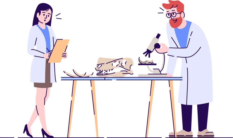 Laboratory analysis of prehistoric remains using microscope  Illustration