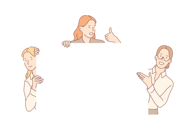 Ladies showing empty cardboard  Illustration