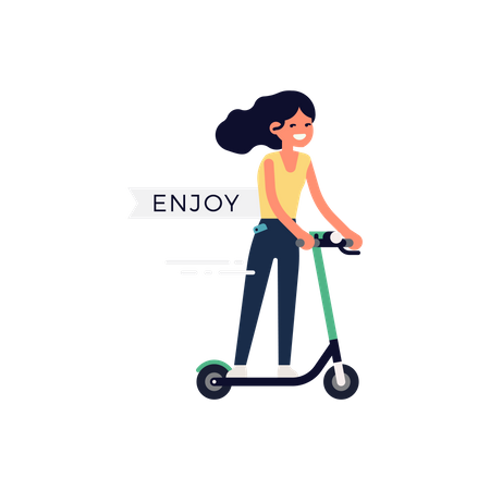 Lady Enjoying Rental Electric Scooter  イラスト